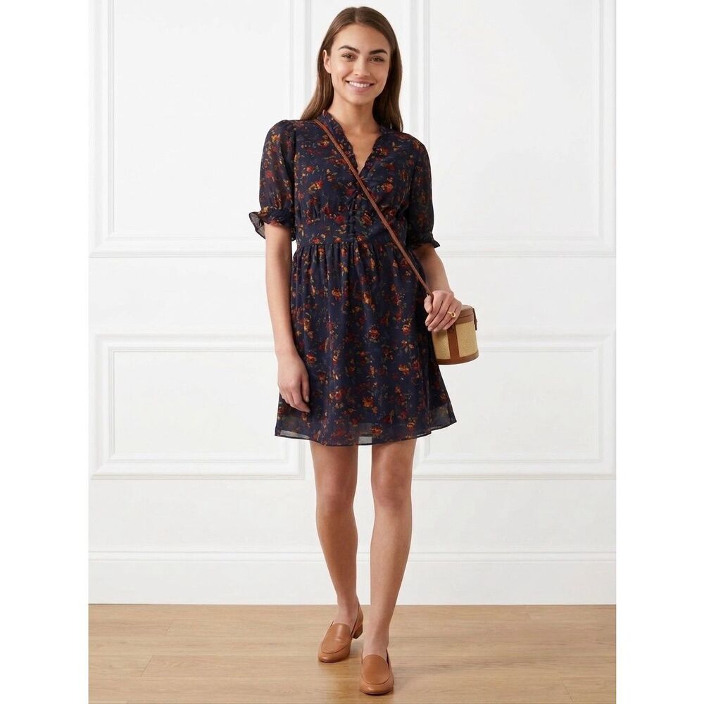 NEW Madewell Women’s 6 Freesia Floral Ruffled Dress in Climbing Vine Navy - Picture 4 of 8